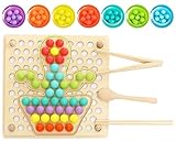 Lauon Toddler Montessori Rainbow Beads Learning Toys, Early Educational Preschool Toy-Wooden Peg Board Games and Puzzles for Kids,Stacking Counting Color Sorting Games, Great Gift for 3 4 5 Years Old