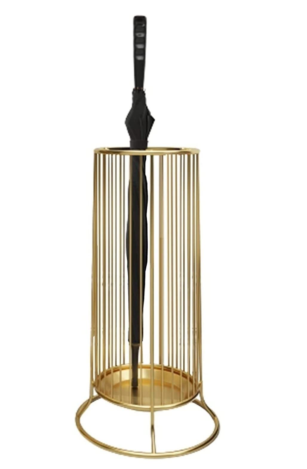 Cnfhfry Gold Umbrella Stand， Metal Holder Rack For 8-10 Long & Short Umbrellas, Stylish Umbrella Bucket With Hooks(Gold)