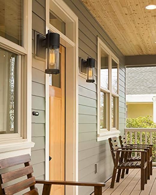 Outdoor Wall Lights, 2 Pack Black Exterior Lighting Fixtures Outdoor Waterproof Wall Mount Lantern with Glass, Modern Outside Wall Sconce for House Porch Garage Doorway, 2254/1W-2PK