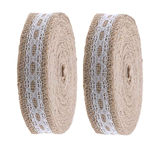 Burlap Ribbon with Lace Unwired 20 Yards Rustic Jute Ribbon for Crafts, Mason Jars, Weddings, Party Decoration; by Mandala Crafts (Tan, 1 Inch)