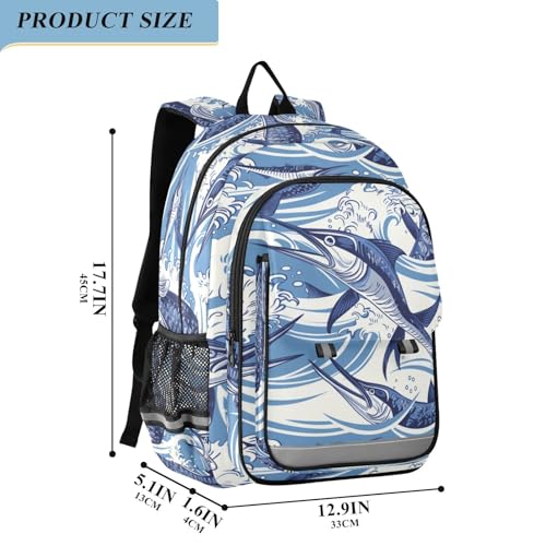 Marlin Fish Colorful Backpack for Boys Girls Elementary School Bag Kids Bookbag Travel Rucksack With Reflective Stripes2