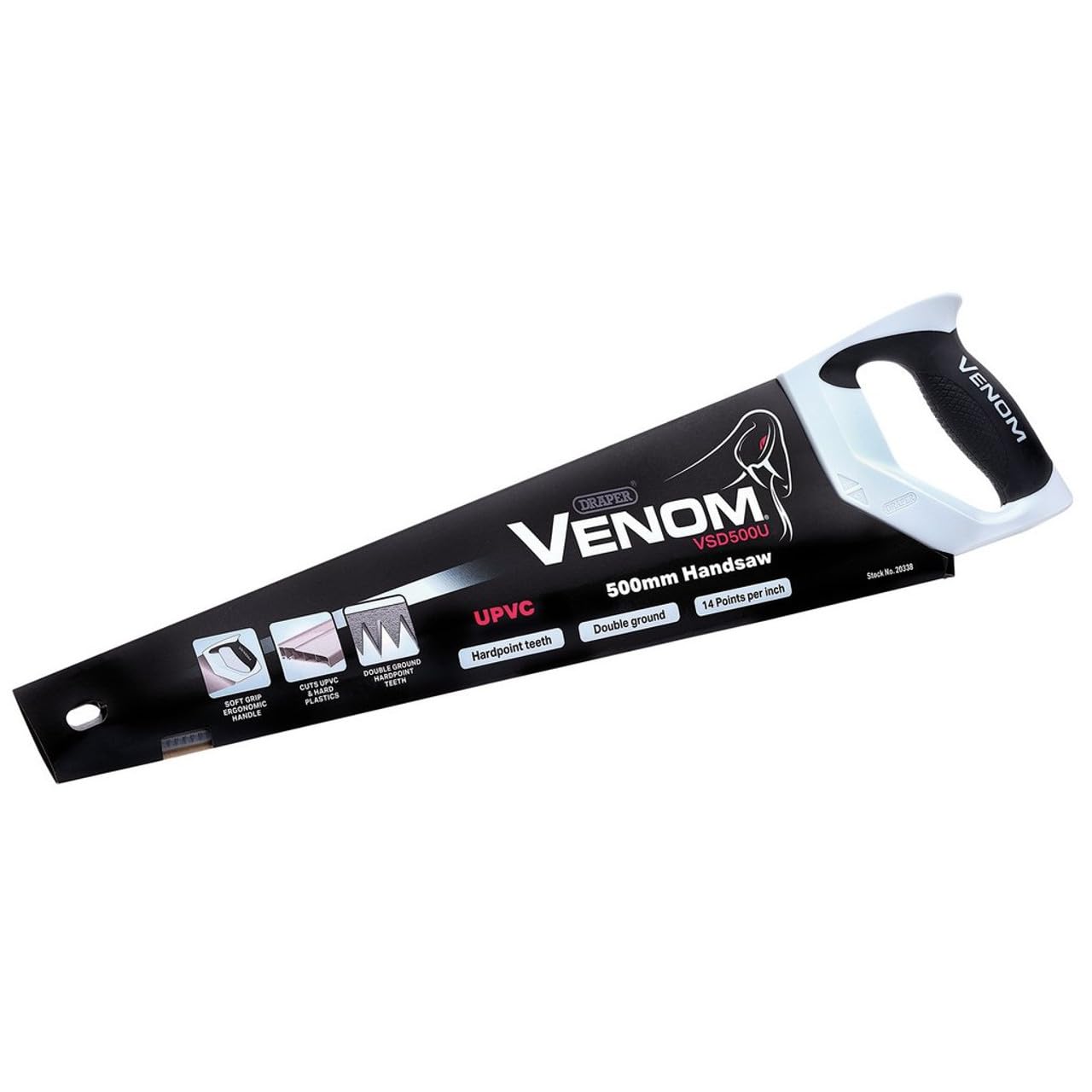 Draper Venom® UPVC Handsaw, 500mm, 13tpi/14ppi - 20338 - Double Ground Hardpoint, Ergonomic Soft Grip Handle - Image 3