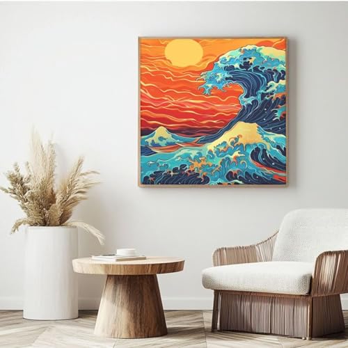 Japón MK126 - Kit de pintura por números para adultos, pintura por números para adultos, principiantes, pinturas al óleo para decoración de pared del hogar (20 x 20 cm, con marco)