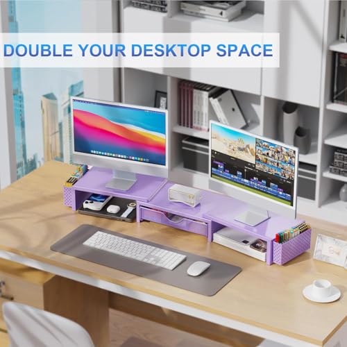 gianotter Dual Monitor Stand Riser, Desk Organizer With Drawer and 2 Pen Holders, Desk Organizers and Accessories, Purple Office Decor (Purple) - Image 5