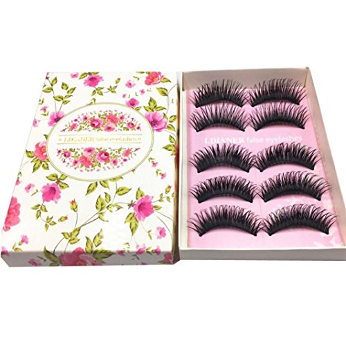 Fenleo Big sale! 5 Pair Fashion Natural Handmade Long False Black Eyelashes Makeup (E)