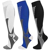 KESKALE Medical Compression Sock for Women Men Circulation (3 pack) Graduated 20-30 mmHg Knee High Stocking-Best for Nurse Pregnancy Athletic Recovery, White Blue Black, Large-X-Large