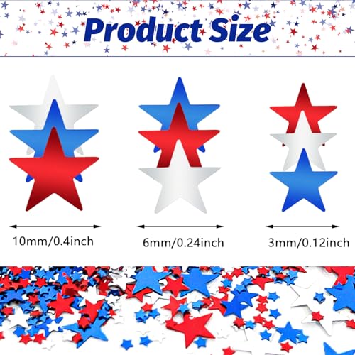 Image of 60g /2.1oz Patriotic Star Confetti - Bulk Red, White, and Blue Metallic Foil Twinkle Stars Sequins for 4th of July Celebration, Memorial Day, Veterans Day, Election Party Table Decorations
