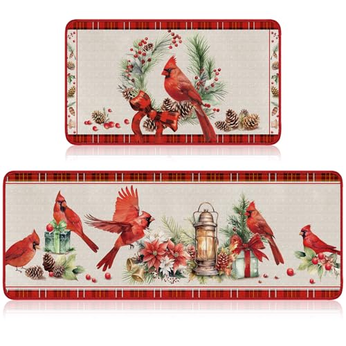 Ceenna 2 Pcs Cardinal Kitchen Rugs and Mats Set 17"x30" 17"x47" R...