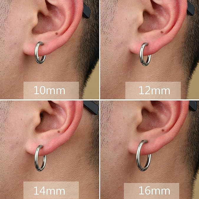 Image of El Regalo 3 Pairs of Unisex Non-Piercing, Clip On Earrings for Girls /Boys /Men /Wome- Surgical Stainless Steel Hypoallergenic Huggie Fake Earrings
