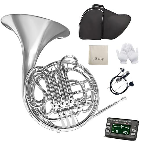 Double French Horn F/Bb 4 Keys Nickel Silver Kit for Students (Sliver)