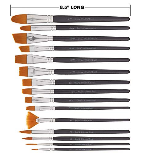 Jerry Q Art 15 Pcs Golden Taklon Brush Set For Acrylic, Tempera, Watercolor, Oil Painting, Silver Ferrule With Violet Short Wooden Handles Jq151 #TOP2