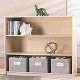 Guidecraft EdQ Essentials Three Shelf Open Storage Natural with 3 Fabric Bins: Wooden Kids Bookcases and Toy Storage Organizer; Homeschool and Classroom Furniture