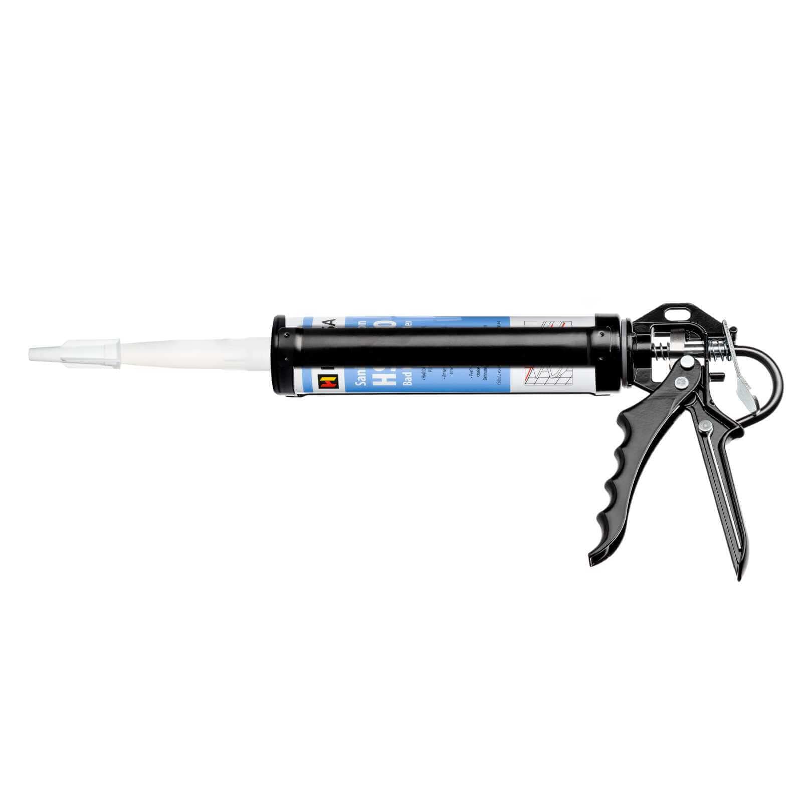 Hausa KIT PRO18 Pistola per cartuccia e HS050 silicone sanitario antracite, siringa per silicone, cartuccia di colla, colla per acquario, per cartucce con sigillante e colla, silicone, acrilico