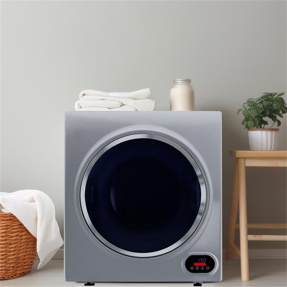 Pemberly Row Compact Clothes Dryer, 3.5 Cu. Ft. Capacity, Silver Finish, Freestanding or Wall Mount, Smart Sensor Drying, 5 Programs, Space-Saving Design, Safety Lock, Ideal for Apartments or Small