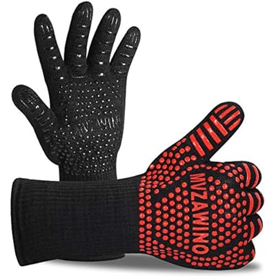 Premium BBQ Gloves, 1472°F Extreme Heat Resistant Oven Gloves, Grilling Gloves with Durable Fireproof Kitchen Oven Mitts Designed for Cooking, Grill, Frying, Baking, Barbecue (red+Black)