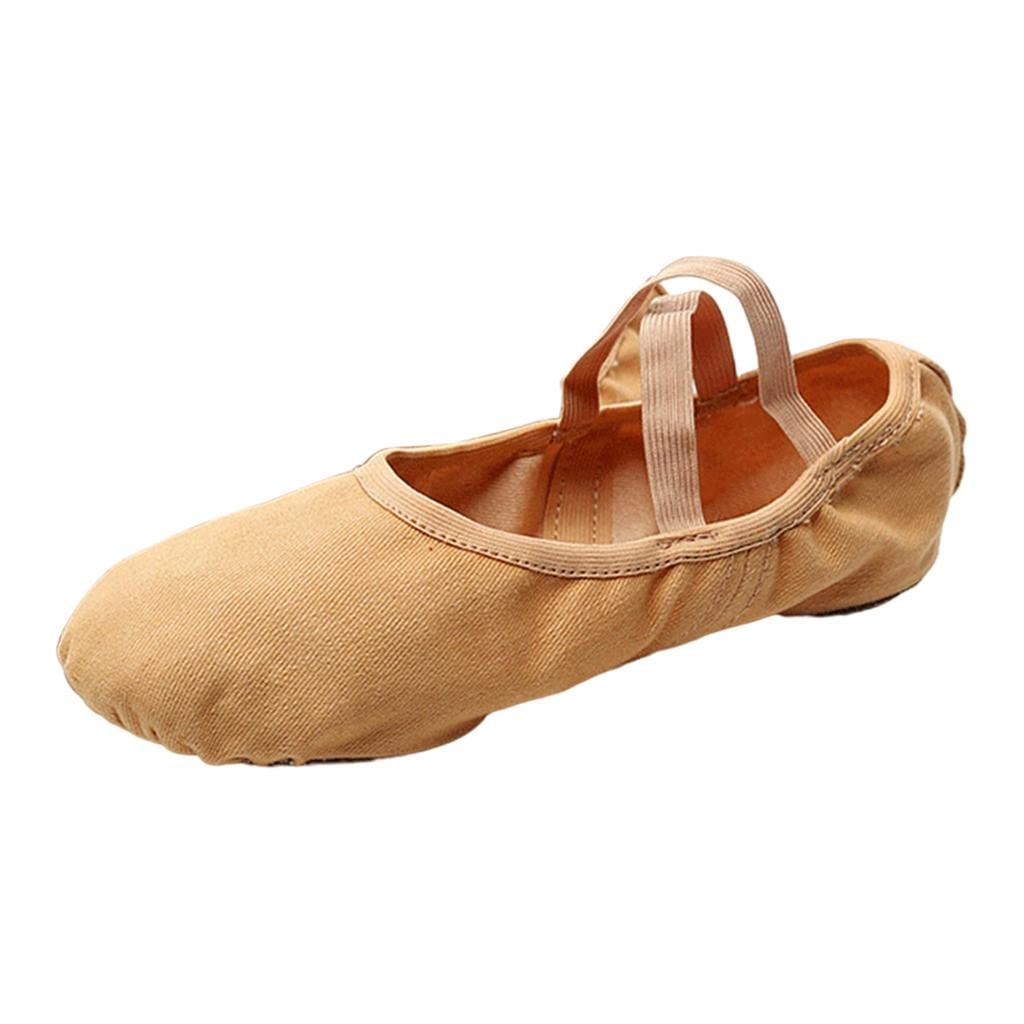 Canvas Ballet Slipper Split-Sole Shoes Fitness Gymnastics Flats Tan_32|Clothing, Shoes & Accessories | Dancewear | Dance Shoes | Ballet