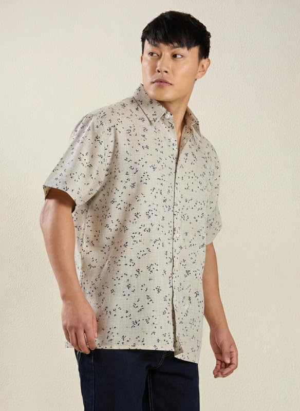 Image of MARK & ALBERT Men's Half Sleeve Linen Slim Fit Shirt