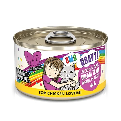 Weruva B.F.F. OMG - Best Feline Friend Oh My Gravy!, Chicken & Duck Dream Team with Chicken & Duck in Gravy, 2.8oz Can (Pack of 12)