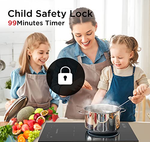 Electric Induction Cooktop,Cooktron Built-In Electric Stovetop With 10 Power Levels, 3300W,Child Lock, Timer, Touch Control, 2 Burner Induction, Pause Function, 220-240V,Hard Wire(No Plug) #TOP3