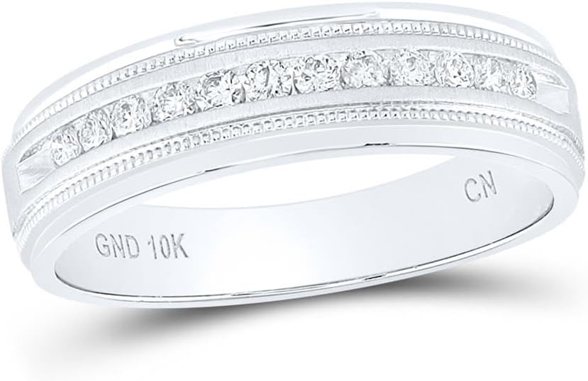 10K White Gold Mens Machine Set Round Diamond Wedding Channel Band Ring 1/4 Cttw
