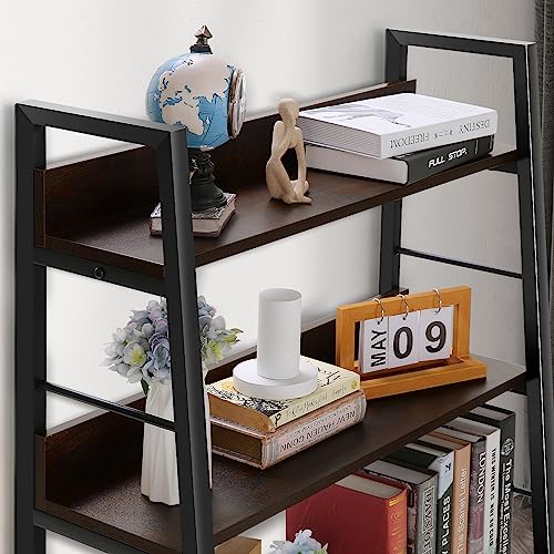 BATHWA-5-Tier-Book-Shelf-Rustic-Industrial-Ladder-Bookshelf-Wood-Metal-Dark-Brown-Farmhouse-28-Wide-59Tall-Ladder-Shelf-Living-Room-Bedroom-Home-Office BATHWA 5 Tier Book Shelf Rustic Industrial Ladder Bookshelf Wood Metal Dark Brown Farmhouse 28 Wide 59Tall Ladder Shelf Living Room Bedroom Home Office