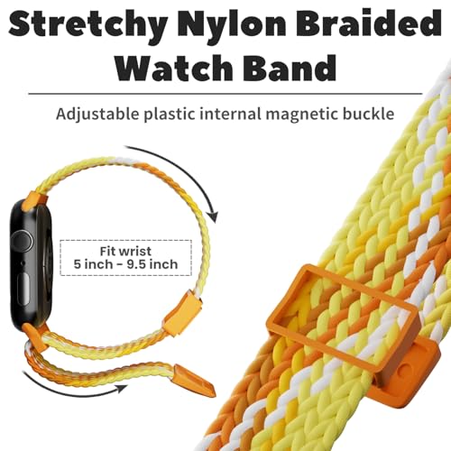 Image of Braided Stretchy Adjustable Straps Compatible for Apple Watch Band 38mm 40mm 41mm 42mm 44mm 45mm 46mm 49mm Women Men,Nylon Magnetic Buckle bands for iWatch Series 10 9 8 SE 7 6 5 4 3 Ultra 2 /1