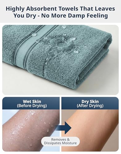 Image of Lane Linen 100% Cotton Bath Towels 4 Pack (28 inchx54 inch) - Zero Twist, Premium Cotton Large Towels Set for Bathroom - Quick Dry, Soft & Absorbent Large Bath Towel Set - Oeko Tex Certified, Pre Shrunk- Teal