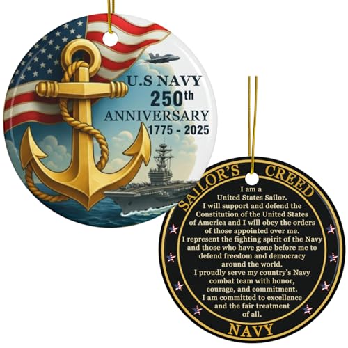 Navy 250th Anniversary Military Commemorative Ornament 1775–2025 – Double-Sided Ceramic Ornament – Patriotic Veteran Gift, Collector’s Keepsake, Military Pride Christmas Decor (Style 1)
