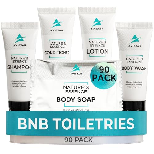 90 Piece Hotel Soap & Bulk Toiletries - Travel Essentials for BnB Hosts & Guests - Hotel Shampoo & Conditioner Supplies for Guests, Hotel Toiletries Bulk Set, Mini Bulk Travel Size Toiletries