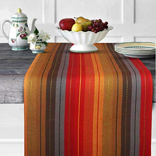 Urban Villa Table Runner 100% Cotton Fused Table Runner Cuisine Stripes 14''X72'' Over Sized Red Multi Color Table Runner Heavier Quality #TOP4