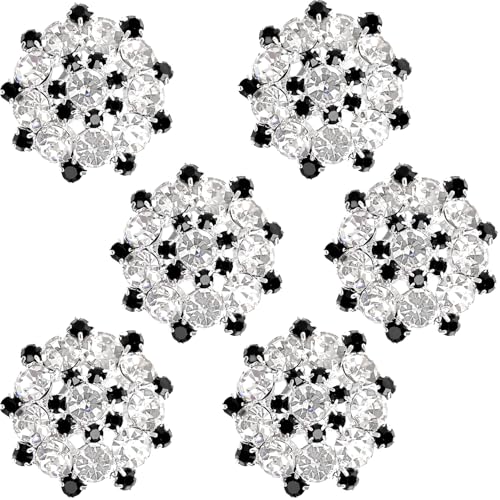 GIKPAX 6Pcs Black White Rhinestone Flower Buttons, Crystal Rhinestone Alloy Sew On Buttons for Cardigans, Crafts, Wedding Party