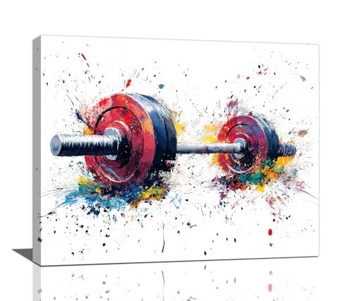 Quorin Banksy Barbell Wall Art Colorful Sport Pictures Barbell Weightlifting Sports Wall Decor Street Graffiti Canvas Print Painting Artwork for Gym Living Room Bedroom 16"x20"