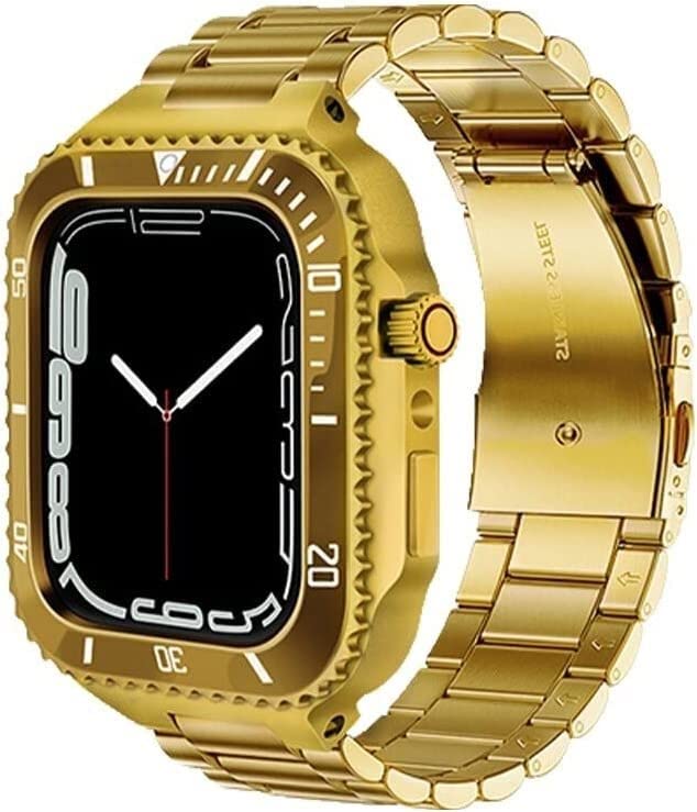 Rugged Zinc Alloy Protective Case and Silicone Strap，For 8 7 45mm Modification Kit Metal Digital Bezel Stainless Steel Band，For Series 6 SE 5 44mm