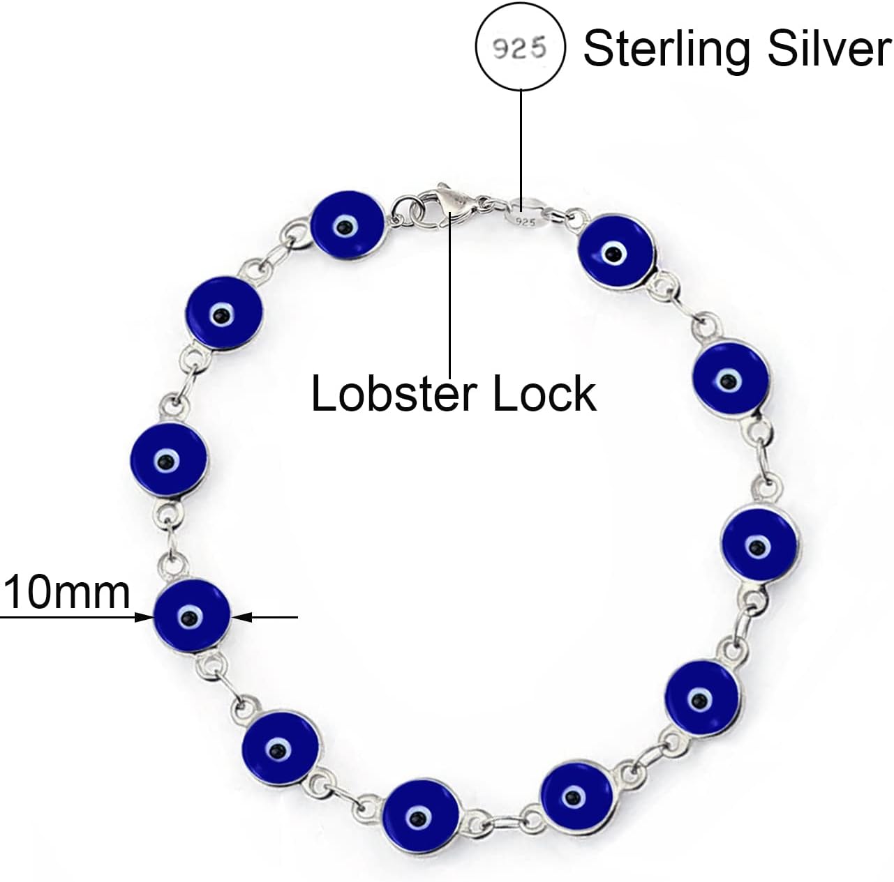 Savlano 925 Sterling Silver Glass Bead Evil Eye Bracelet - 7" inch Evil Eye Bracelet for Women Comes with Gift Box - Image 2