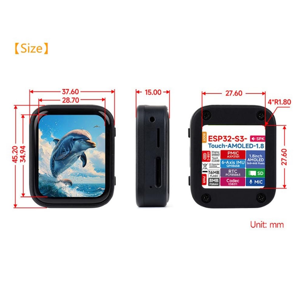 Placa de Desarrollo con Pantalla Táctil AMOLED de 1,8 Pulgadas, Qmi8658, Micrófono y Audio, de IA, Reloj Programable por Voz.