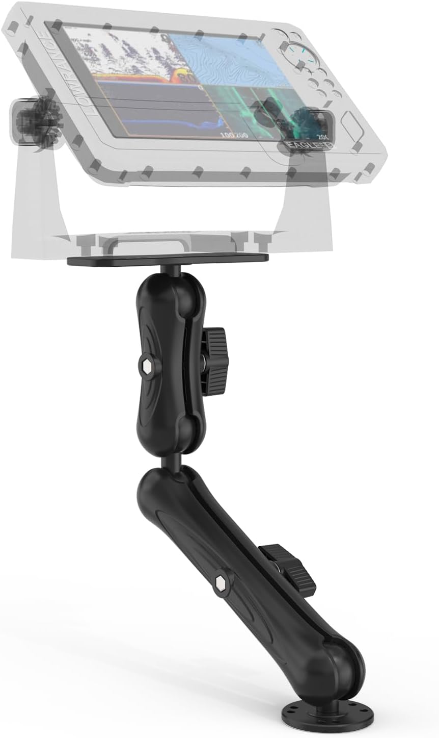Aluminum Alloy Fish Finder Mount with C Size 1.5" Ball, 14.5" Arm Universal Marine Electronic Mounting Plate Compatible with Garmin,Humminbird, Lowrance and More (Black)