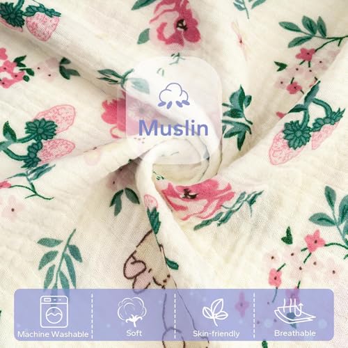 Image of FUNUPUP Muslin Baby Lounger Cover Only, Bunny Flower | 100% Muslin Cotton Soft Breathable Easy On /Off Envelope Closure Machine Washable Easy-Clean Protector Neutral Colors