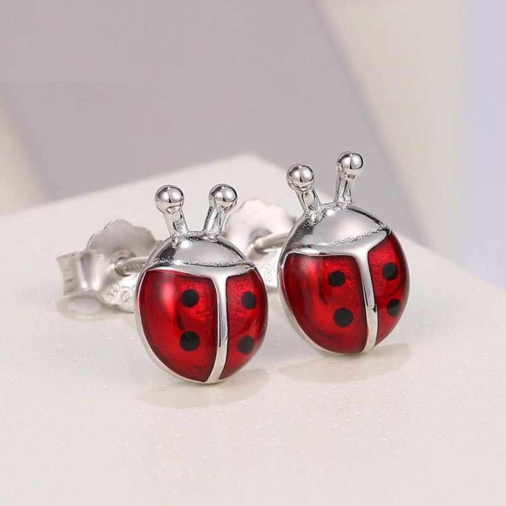 Boucles D'Oreilles Coccinelle Émail Rouge Et Or Rose – Neufes Avec Étiquettes