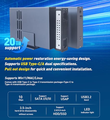 Image of IO CREST 10Gbps Single Bay USB Type-C Enclosure for 2.5 inch & 3.5 inch SATA HDD