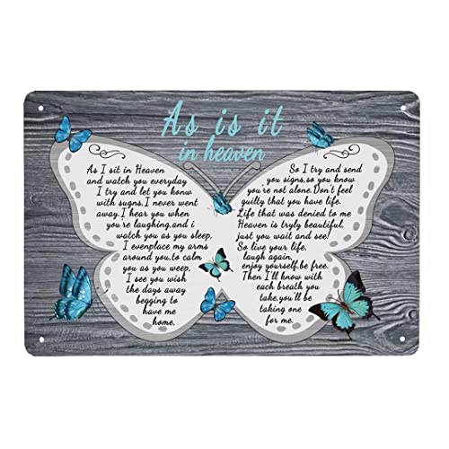 As I Sit in Heaven - Butterfly Decor Metal Sign 8x12 Inch Bedroom Cafe Home Bar Pub Coffee Kitchen Bathroom Funny Wall Decor Art
