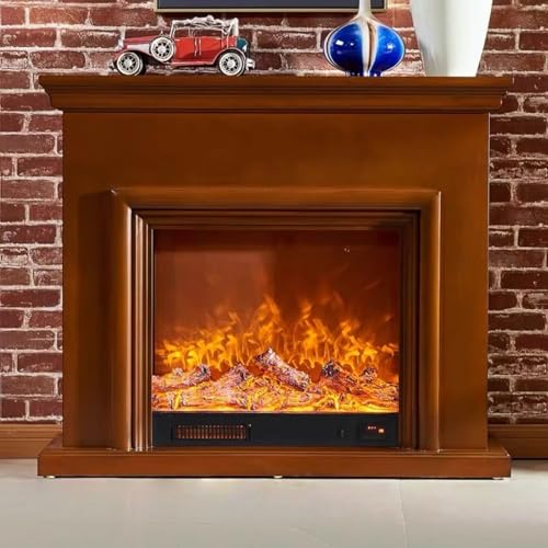 Aihm-Lon Electric Fireplace Heater with Mantel 47.24IN (Faux Flame) (3D Bezel) Brown Freestanding Chimenea TV Stand for Living Room