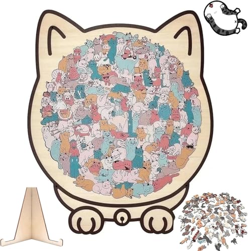 Katzenförmiges Puzzle, 135 Teiliges Colored Holzpuzzle Erwachsene, Einzigartiges Holzpuzzle In Tierform, Unregelmäßiges Kreatives Ostergeschenke Kinder, Katzenliebhaber