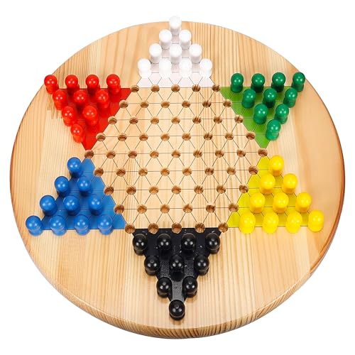 Gothink Chinese Checkers Board Game, 11.5 Inches Classic Game Board Set - Premium Solid Wood 60+6 pcs Colorful Pegs & Manual, Easy Grasping for Adults and Kids, w/Gift Box, Fun for Family Gathering
