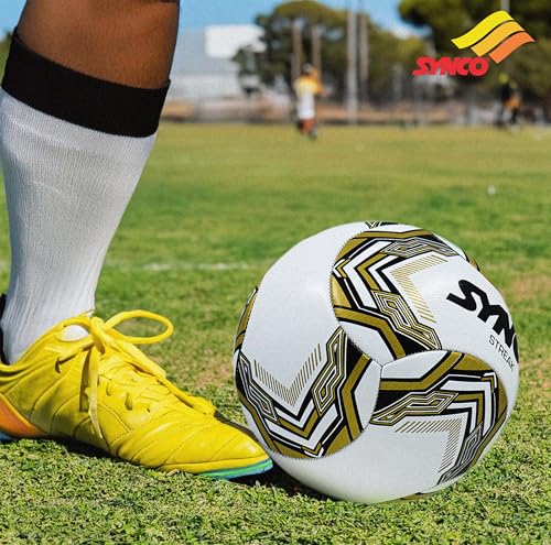 Image of Synco Streak Football | 6 Panel PVC Machine Stitched Soccer Ball | Ideal for Training on Soft & Grass Grounds | Size 5