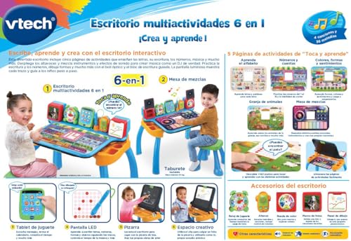 Bureau multi-activités 6 en 1 VTech interactif avec tabouret et version espagnole - 7