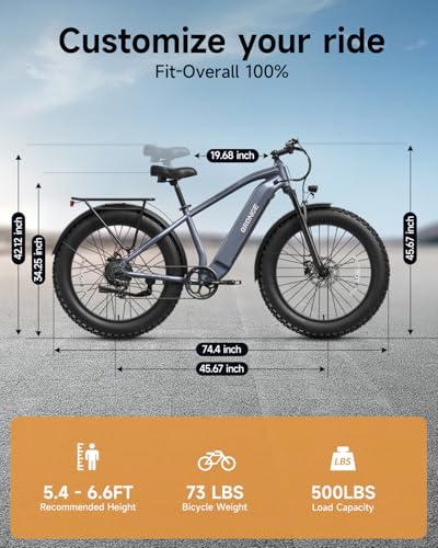 QRONGE Electric Bike for Adults 1800W Peak, 26" Fat Tire Ebike, Adult Electric Bicycles, 28MPH(PAS Mode) Electric Mountain E Bike, Up to 70 Miles, 7 Speed, Rear Rack, Fenders