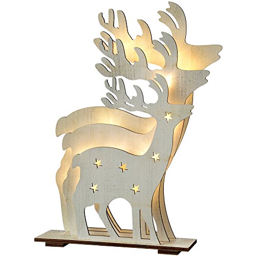 Werchristmas Pre-Lit 3 Layer Reindeer Table Christmas Decoration, Wood, 30 Cm - White #TOP27