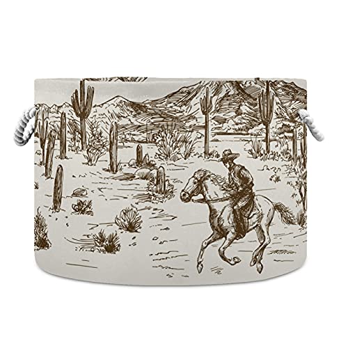 Image of WELLDAY Cotton Rope Basket Western Desert Cowboy Baby Laundry Basket for Living Room, Laundry, Nursery, Pillows, Home Decor