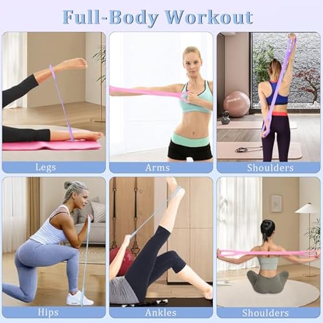 3 Pcs Figure 8 Resistance Bands Set, Arm Workout Bands Home Gym Equipment, Exercise Bands for Physical Therapy, Pilates Stretch Bands Fitness Bands, Elastic Band for Back HIPS Leg Shoulder