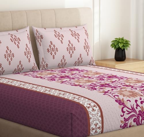 Image of Spaces Welspun Ease 100% Cotton Elegant Floral Print Double Bedsheet with 2 Pillow Covers - Soft Feel, Easy Care & Skin Friendly - 224 X 254 Cm - Dark Pink